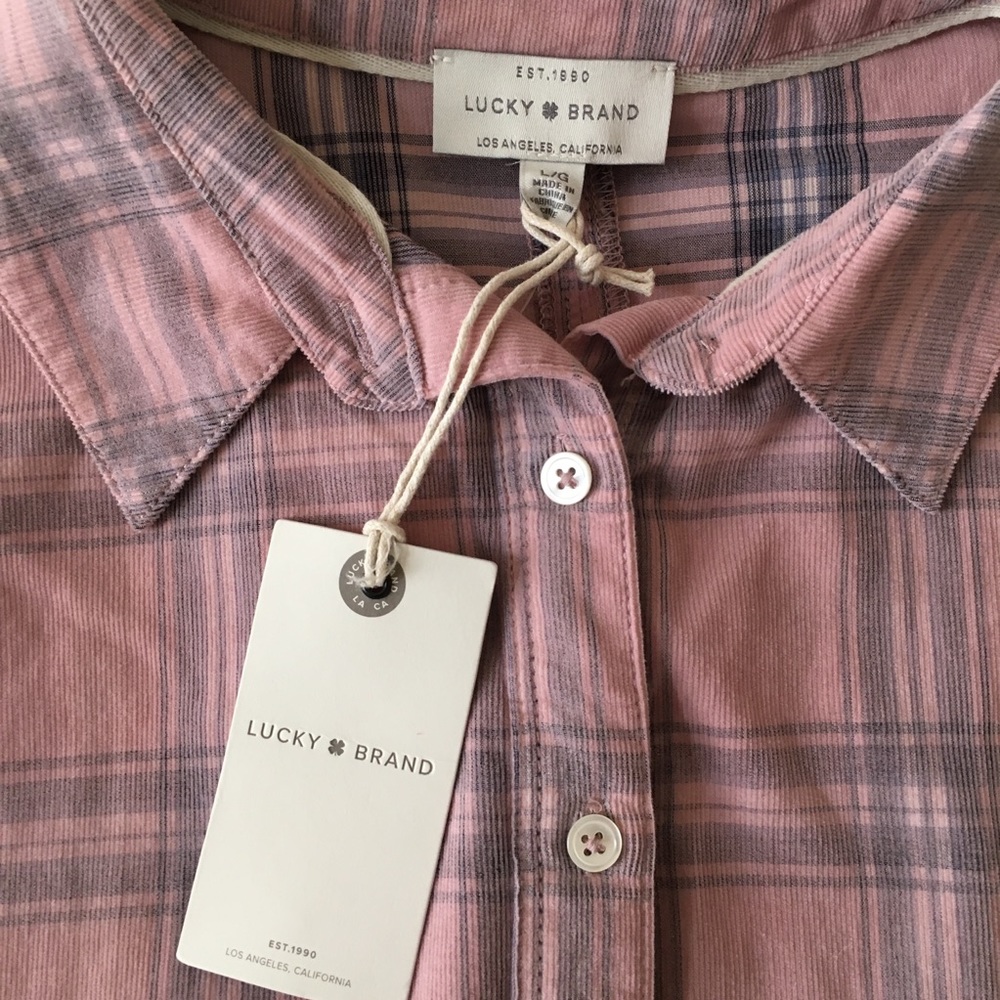 Lucky Brand Raw-Hem Corduroy Shirt in Pink & Gray